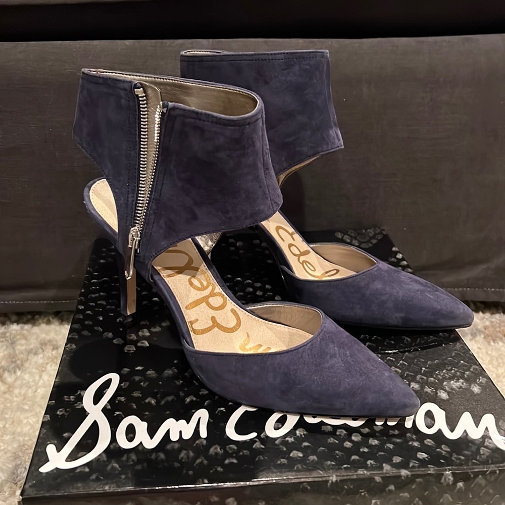 Sam Edelman Zaida Ankle Cuff Heel Navy Suede 7